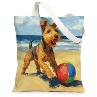 Generic Summer Shiba Inu Dog Canvas Tote Bag for Shopping 13x15, Beach Coastal Beachy Puppy Reusable Grocery Print Bag for Women, Fun Pet Beach Aesthetic Pain