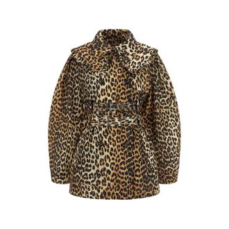 Ganni Ruffle Leopard Trench Coat