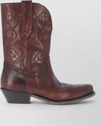 Golden Goose leather ankle boots stacked heel embroidery pull tabs