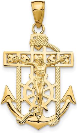 Diamond2Deal 14k Yellow Gold Polished Textured Mini Mariners Crucifix Pendant
