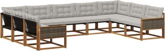 vidaXL Set Di Divani Da Esterno 9 Pz Naturale E Grigio Chiaro Vidaxl