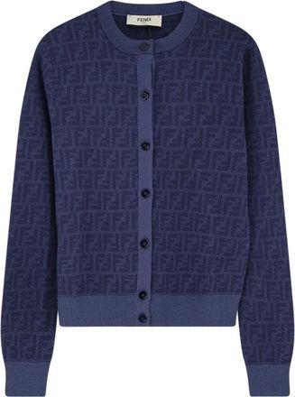 Fendi Cardigans, female, Blue, Size: XS Button-closure Ribbed Cardigan