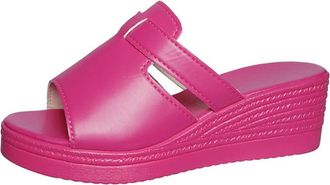 Generic Womens Wedge Platform Summer Slides Open Toe Cutout Fashion Lightweight Casual Walking Beach Sandals Shoes (Rose Red,7.5)