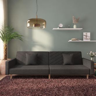 vidaXL Sof&aacute; Cama De 2 Plazas Con Dos Almohadas Tela Negro Vidaxl