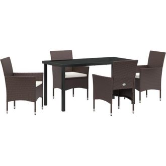 vidaXL Vidaxl - Conjunto De Comedor De Jard&iacute;n Con Coj&iacute;n 5 Pcs Marr&oacute;n Polirat&aacute;n