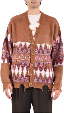 Laneus Vernietigde Jacquard Wollen Vest - Heren - Vesten - Bruin - L - Wol - Truien & Vesten
