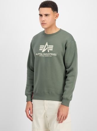 Alpha Industries Sweatshirt ALPHA INDUSTRIES Basic Sweater, Herren, Gr. XXL, gr&uuml;n (vintage gr&uuml;n), angeraute Sweatware, Obermaterial: 100% Baumwolle, bedruckt, normal n