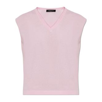 Fabiana Filippi V-neck Knitwear, female, Pink, Size: L Cotton Vest