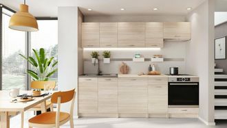 Dmora Cocina Completa Camerino, Conjunto Compacto Y Funcional Con Puertas Y Caj&oacute;n, Roble