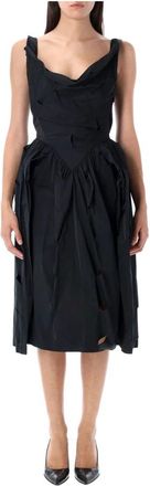 Vivienne Westwood Midi Dresses, female, Black, S, Black Draped Sunday Dress Aw25