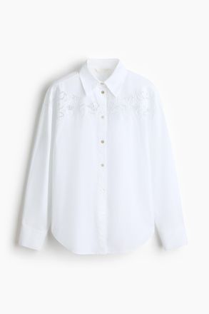 H&M Baumwollbluse mit Broderie Anglaise - Weiss
