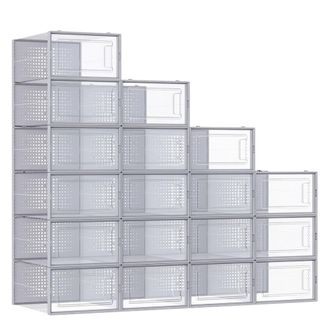 Songmics 18 cajas de zapatos de pl&aacute;stico de color transparente y gris