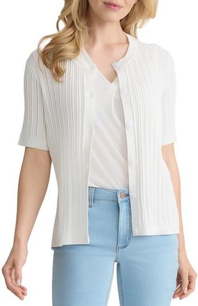 Jones New York Rib Short Sleeve Cardigan in Natural White at Nordstrom, Size X-Small