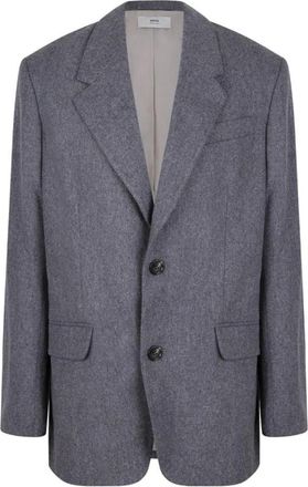 Ami Double-Breasted Wool Blazer - Heren - Blazers - Grijs - M - Wol - Jassen