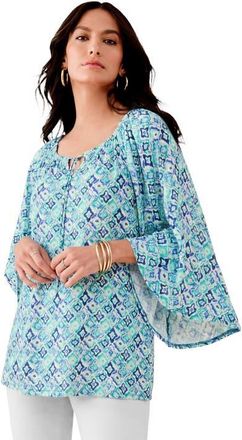 Roaman's Notch Neck Textured Tee in Turquoise Geo at Nordstrom, Size 28