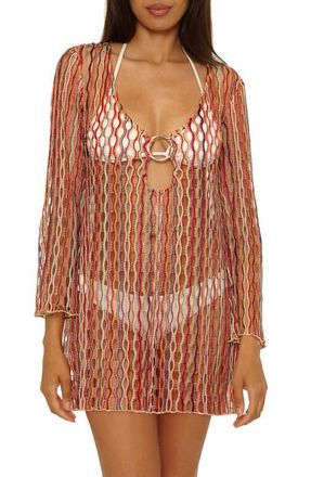 BECCA by Rebecca Virtue Desert Dancer Metallic Long Sleeve Sheer Cover-Up Dress in Caliente Multi at Nordstrom, Size Medium