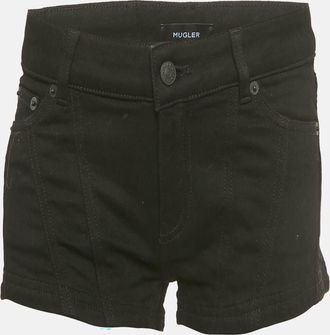 MUGLER Black Denim Low Waist Shorts S/waist