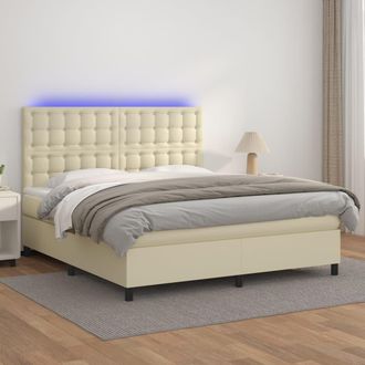 vidaXL Cama Box Spring Colch&oacute;n Y Led Cuero Sint&eacute;tico Crema 180x200 Cm Vidaxl