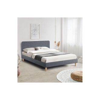 IDMarket Cama doble escandinava balta 140 x 190 cm tejido gris antracita