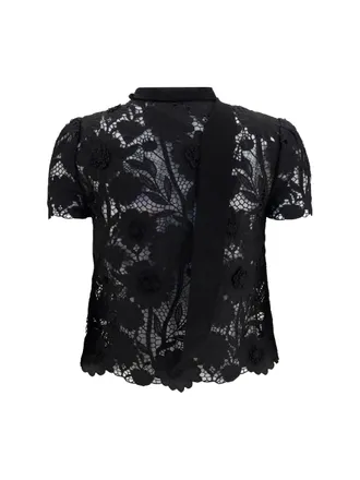 Self Portrait Lace Tie-Neck Blouse - Black