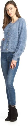 Papillon Short Eyelash Knit Button Front Cardigan In Blue