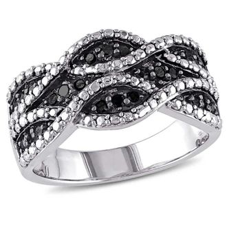 Amour 1/4 CT TW Black Diamond Double Twist Ring In Sterling Silver with Black Rhodium
