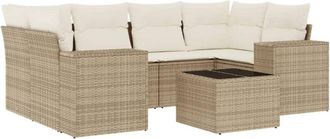 vidaXL Vidaxl - Set Sof&aacute;s De Jard&iacute;n 7 Piezas Y Cojines Rat&aacute;n Sint&eacute;tico Beige