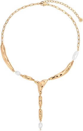 Ettika Liquid Metal & Freshwater Pearl Y-Necklace in Gold at Nordstrom