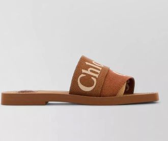 Chlo&eacute; linen woody flat sole open toe slides