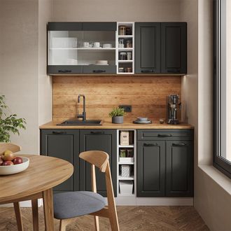Vicco Cocina Para Solteros R-line, Antracita Casa De Campo/blanco, 160 Cm, Et M&aacute;rmol