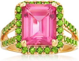 Ross-Simons Pink Topaz and Green Chrome Diopside Ring in 18kt Gold Over Sterling