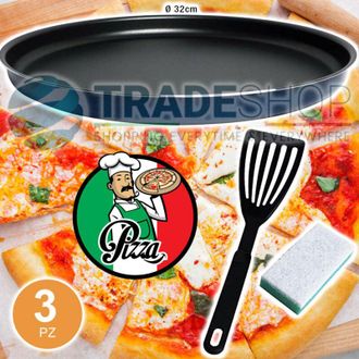 Trade Shop Trade Shop - Kit 3 Pz Per Pizza Fatta In Casa Composto Da Teglia Da 32cm Paletta E Spugnetta