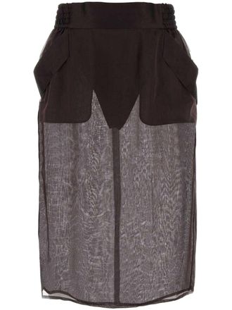 Saint Laurent semi-sheer midi skirt - Brown