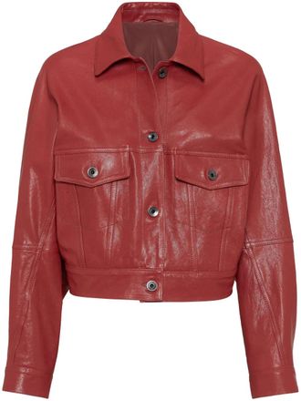 Brunello Cucinelli cropped leather jacket - women - Leather - 40 - Red