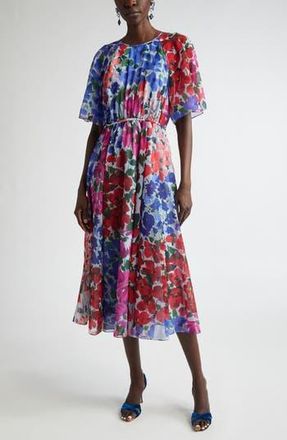 Carolina Herrera Floral Print Chiffon Midi Dress in Celeste Multi at Nordstrom Rack, Size 16