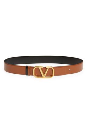 Valentino Garavani VLOGO Buckle Reversible Leather Belt in Selleria/Nero at Nordstrom, Size 80