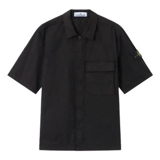 Stone Island Stretch Organic Cotton Twill Short Sleeve Shirt Black L1S1511000-25S0A10-V0029