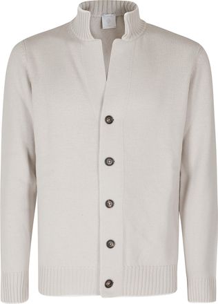 Eleventy Sand Ivory Pure Wool Mock Neck Cardigan