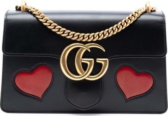 Gucci Pre-owned Gucci Medium GG Marmont Leather Malaga Kid Heart Patch Chain Flap 431777 527066