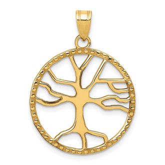 Diamond2Deal 10k Yellow Gold Tree of Life in Round Frame Pendant