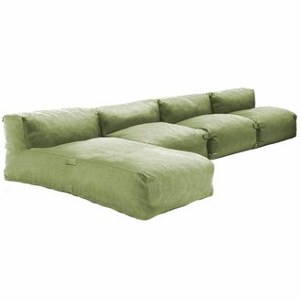 Oviala Mueble de jard&iacute;n modular de 4 plazas con chaise longue verde cactus
