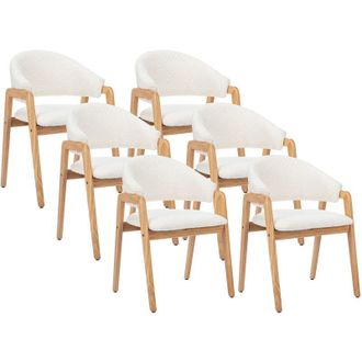 Vente-Unique Sedia con braccioli in Tessuto bouclette e Legno di hevea Bianco - Lotto di 6 - soluna