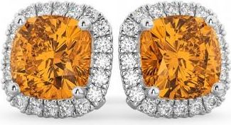 Allurez Halo Cushion Citrine & Diamond Earrings 14k White Gold (4.04ct)