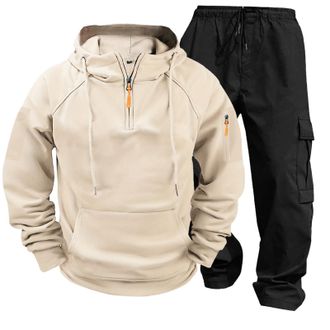 Generic Generisch Mens Tracksuit Long Sleeve Mens Tracksuit Set with Hooded Cotton Sweatshirt and Jogger Bottoms Joggers Hoodie Activewear with Pockets Winter