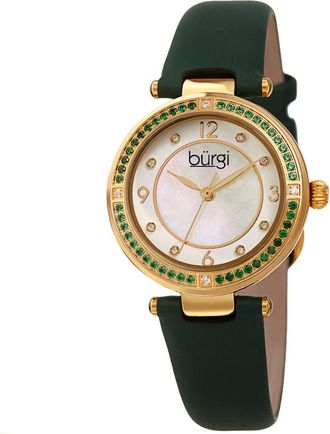 Bürgi Quartz White Dial Green Leather Ladies Watch BUR251GN