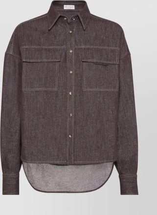Brunello Cucinelli long sleeve collared top with chest pockets