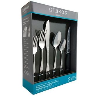 Gibson Home Trillium Plus 24 Piece Stainless Steel Flatware Set with 4 Steak Knives in Silver at Nordstrom