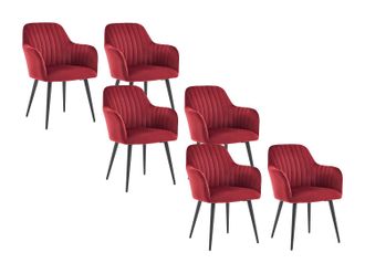 Vente-Unique Conjunto de 6 sillas con reposabrazos de terciopelo y metal negro - Burdeos - ELEANA