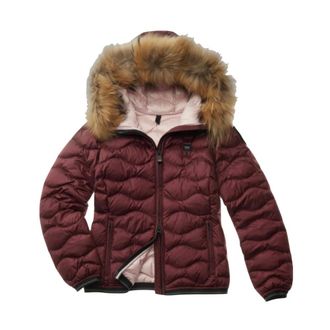 Blauer Down Jackets, female, Red, Size: XS Hooded Fur Trimmed Wave Quilted Jacket