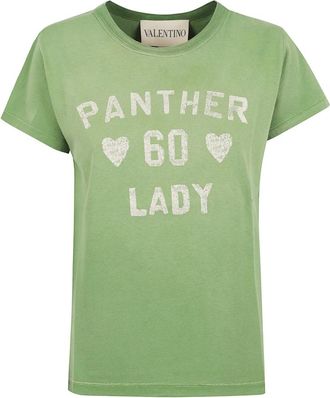 Valentino Garavani Tops, Dames, Groen, M, Katoen, Printed Katoenen T-shirt